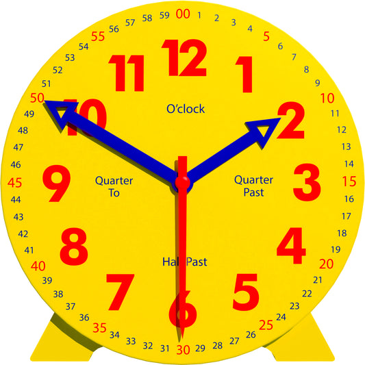 Kids Telling Time Practice Learning Clock | 4 Inch Size Teaching Handheld Analog Clock | Geared Movement Makes Fingers Move Like Real Clocks | for School Classrooms and Homeschool Supplies