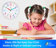Telling Time Teaching Clock for Kids | 10 inch Silent Non Ticking Analog Learning Clock