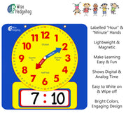 Magnetic Teaching Demonstration Dry Erase Clock | Large Kids Telling Time Learning Clock for Analog and Digital Time