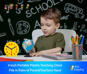 Kids Telling Time Practice Learning Clock - 4 Inch Size Handheld Teaching Clock, Geared, Fingers Move Like Real Clocks