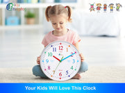 Telling Time Teaching Clock for Kids | 10 inch Silent Non Ticking Analog Learning Clock