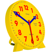 Kids Telling Time Practice Learning Clock - 4 Inch Size Handheld Teaching Clock, Geared, Fingers Move Like Real Clocks