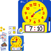 Learning Clock Bundle -  Teaching Time Activity and Game Set & Large Demonstration Dry Erase Clock